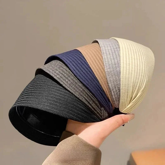 New Soft Wide Knitting Cotton Hairbands for Women Girls Korean Neutral Solid Turban with Teeth Head Band Headwear Accessories Zen Fit Plus