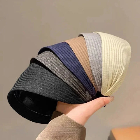 New Soft Wide Knitting Cotton Hairbands for Women Girls Korean Neutral Solid Turban with Teeth Head Band Headwear Accessories Zen Fit Plus