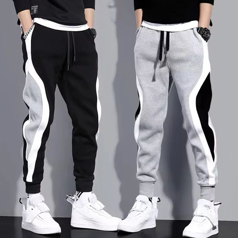Autumn Men's Wide Loose Casual Pants Mens Patchwork Nine-point Sports  Elastic Rope Breathable Tie-foot Trousers Zen fit plus