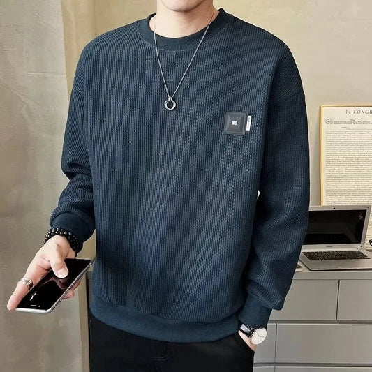 Loose round Neck Texture Pattern Men's Hoodie Solid Color Casual Autumn Wear Comfortable Breathable Street Style Sweatshirt Zen Fit Plus