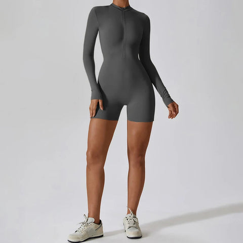 Summer Zipper Workout Jumpsuit Sports Overalls Women Gym Clothing Running Fitness Suits Gym Tracksuit Short Sportswear Yoga Set Zen fit plus