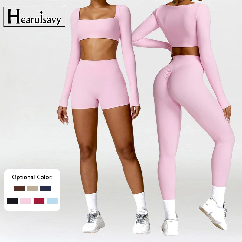 2PCS Yoga Suit Sports Set Women Quick-Drying Gym Set Women Tracksuit Running Workout Long Sleeve Sports Shirt Yoga Clothing Zen fit plus