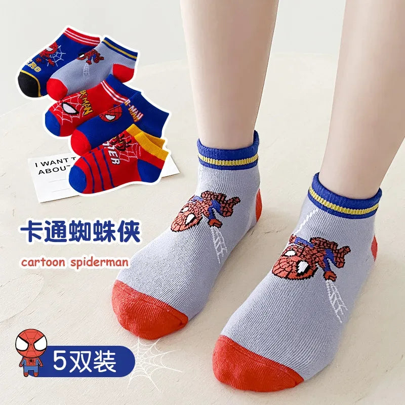 5 Pairs Spiderman Children Socks Anime Kids Boys Short Sock Kawaii Child Cartoon Baby Summer Spring Boat Socks Kids Gift 1-12Y - Zen Fit Plus