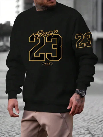 23 USA Art Letter Design Man Clothes Street Style Fleece Sweatshirts Autumn Casual Hoodies Fashionable Crewneck Pullovers Zen fit plus