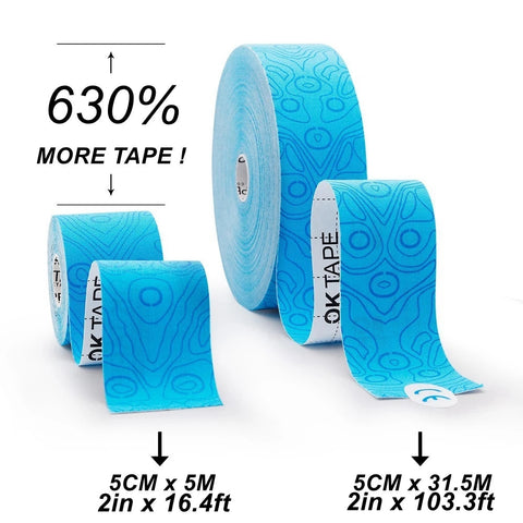 OK TAPE PRO 31.5Mx5CM Bulk Kinesiology Tape 31.5M, Original Elastic Latex Free Kinesiology Therapeutic Tape, Gym Relief Pain Zen fit plus