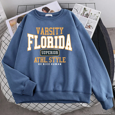 Trend Casual Woman Pullover Florida Superior Athl Style Print Hoody Warm Drop Sleeves Sweatshirt Crewneck Soft Female Streetwear - Zen Fit Plus