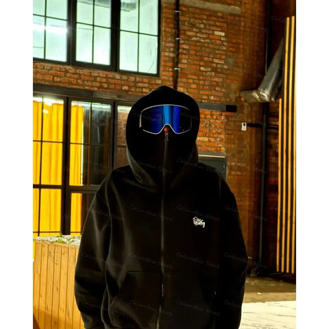 Men's Winter Hoodie with Balaclava Face Mask Zipper Design Sports Jacket for Outdoor Activities Hiking Travel Running Sweatshirt Zen fit plus