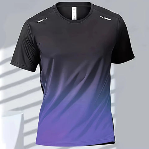 Men's T-Shirts Sports Fitness Sportswear Quick-Drying Gradient Short Sleeve Tops Outdoor Basketball Training Running Men Clothes Zen fit plus