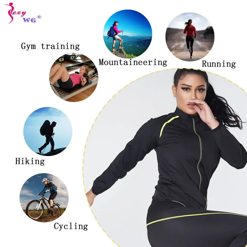 SEXYWG Women Sauna Suit for Weight Loss Sweat Top Pants Fitness Jacket Leggings Thermo Long Sleeves Trousers Body Shaper Gym Zen fit plus