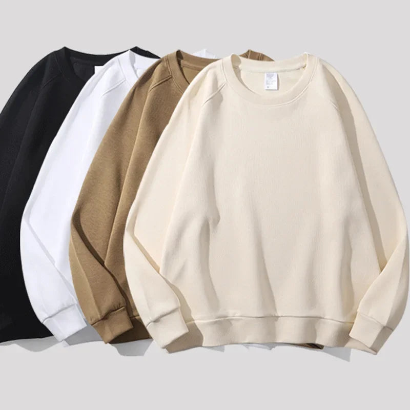 Thickened Fleece Cotton Hoodie Unisex Oversized round Neck Solid Color Couple's Sweatshirt Versatile Autumn Winter New Arrival Zen Fit Plus
