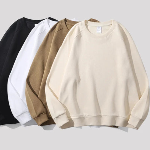 Thickened Fleece Cotton Hoodie Unisex Oversized round Neck Solid Color Couple's Sweatshirt Versatile Autumn Winter New Arrival Zen Fit Plus
