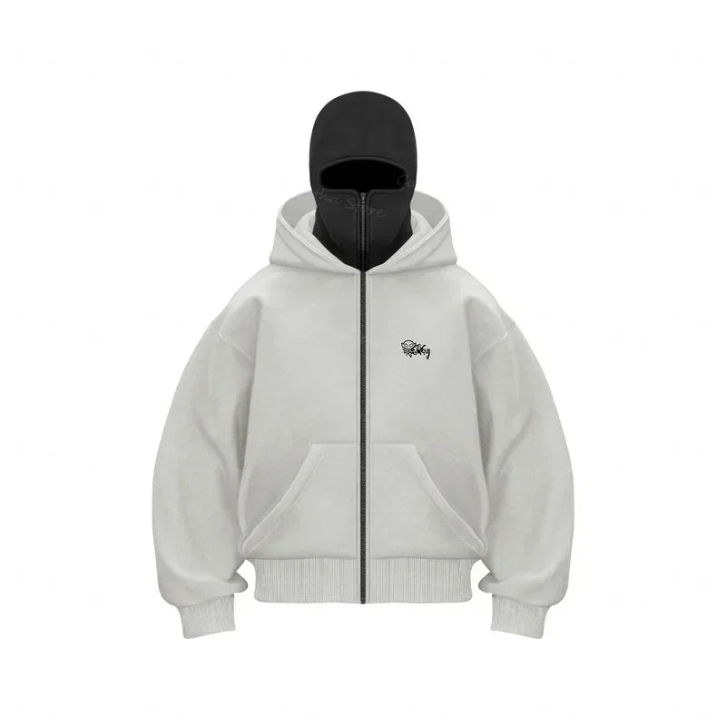 Men's Winter Hoodie with Balaclava Face Mask Zipper Design Sports Jacket for Outdoor Activities Hiking Travel Running Sweatshirt Zen fit plus