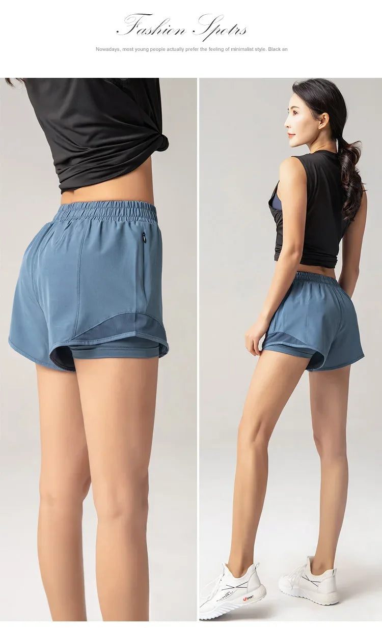 2024 Sport Shorts Women Sportswear Double-deck Running Shorts Yoga Bottoms Summer Gym Fitness Training Jogging Short Pants - Zen Fit Plus