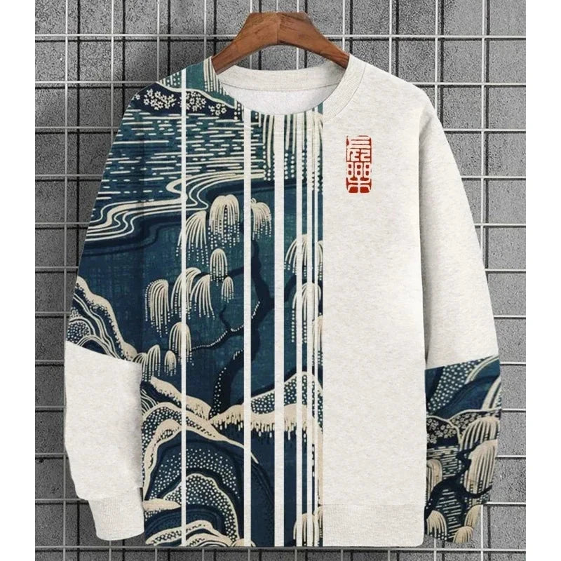 3D Printed Ukiyoe Men's Sweatshirt Autumn Oversized Hoodie Men's Long Sleeve T-shirt Tops Loose Casual Oversized Men's Clothing Zen Fit Plus
