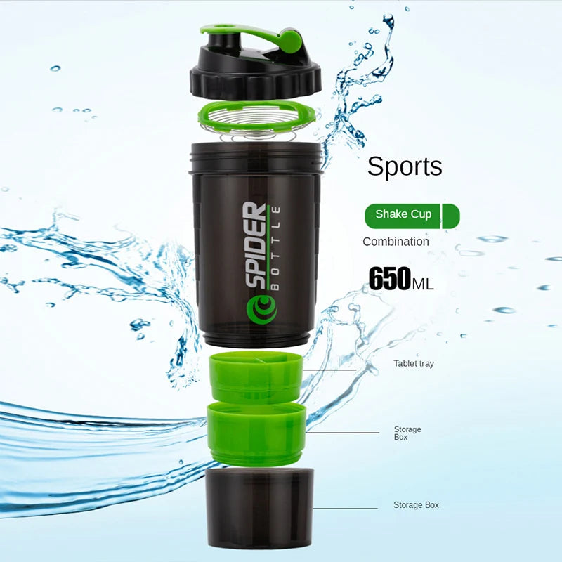 3 Layers Shaker Protein Bottle Powder Shake Cup Large Capacity Water Bottle Plastic Mixing Cup Body-Building Exercise Bottle Zen fit plus