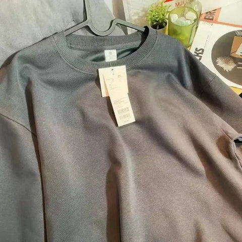 Thickened Fleece Cotton Hoodie Unisex Oversized round Neck Solid Color Couple's Sweatshirt Versatile Autumn Winter New Arrival - Zen Fit Plus