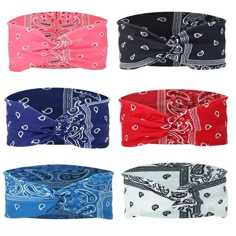 Bohemian Print Wide Headband - Water Absorbent, Cross Straps, Suitable For Yoga, Running And Everyday Use Zen Fit Plus