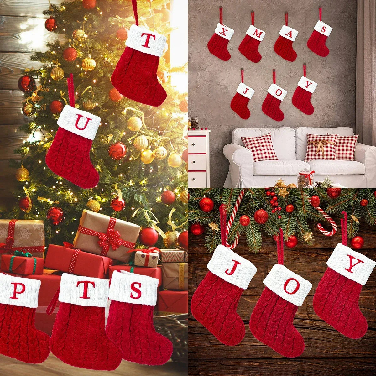 Christmas Socks Knitting Snowflake Letter Stocking Christmas Decoration 2025 For Home Xmas Tree Ornament Gift Navidad Natal 2026 - Zen Fit Plus