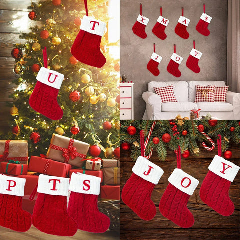 Christmas Socks Knitting Snowflake Letter Stocking Christmas Decoration 2025 For Home Xmas Tree Ornament Gift Navidad Natal 2026 - Zen Fit Plus