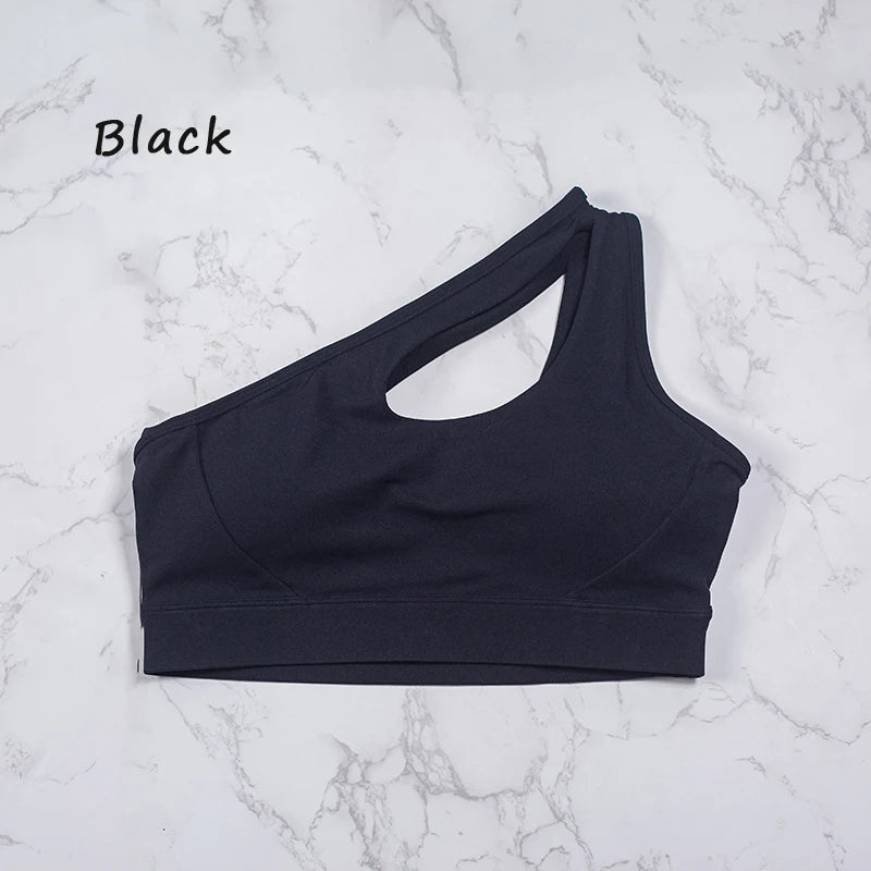 QINACTIVE Women'  sexy One Shoulder Sports Bras Yoga Top Vest Quick-drying Yoga Gym Running Fitness Underwear Zen Fit Plus