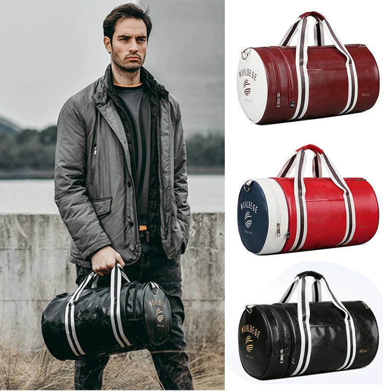 Gym Bag PU Leather Travel Totes Duffle Men Sports Fitness Business Casual Luggage Handbag Shoes Shoulder Weekend Outdoor Bag Zen fit plus