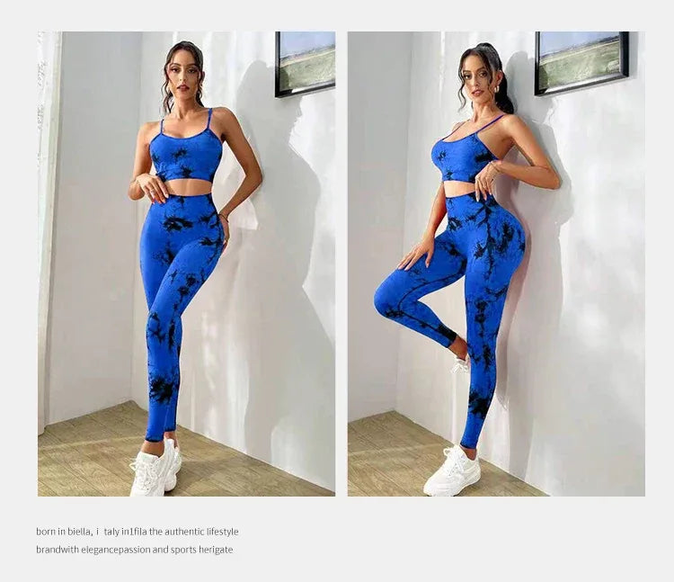 Tie Dye Yoga Women's Tracksuit Fitness Yoga Sets Sportswear Workout Bra+High Waist Leggings Gym Clothing Seamless Sports Suits - Zen Fit Plus