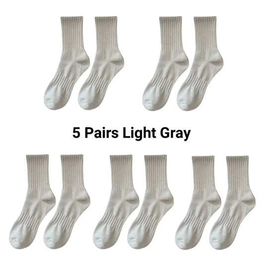 1/5 Pairs Thicken Cotton Men's Socks Solid Bottom Long Socks Black White Sport Socks Male Casual Harajuku Casual Basketball Sox Zen fit plus