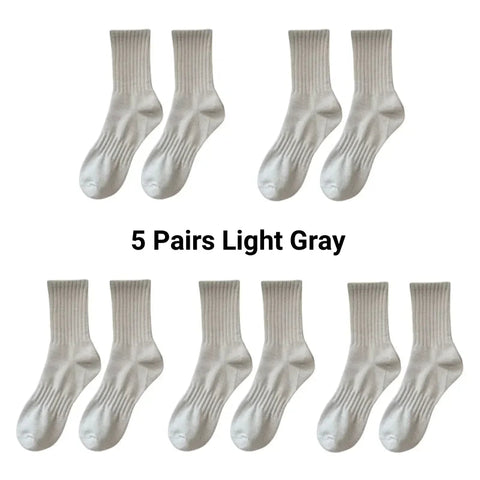 1/5 Pairs Thicken Cotton Men's Socks Solid Bottom Long Socks Black White Sport Socks Male Casual Harajuku Casual Basketball Sox Zen fit plus