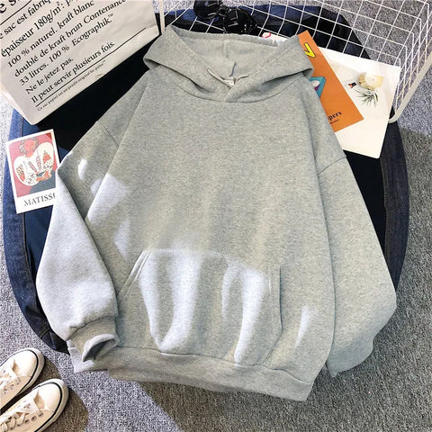 2024Autumn Casual Women's Solid Hoodie Comfortable Strecth Sweatshirts Loose Pocket Warm Clothes Fashion Street Female Pullovers - Zen Fit Plus