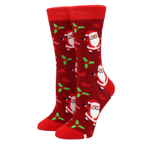 1 pair of Christmas tree, old man and reindeer fashion trend ladies Christmas medium cotton socks - Zen Fit Plus