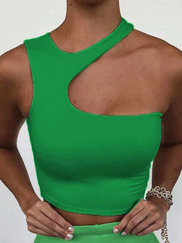 Cut Out Sexy Crop Off Shoulder Solid Skinny Sport Short Tops Women Tank Irregular Summer Tube Tops Zen fit plus