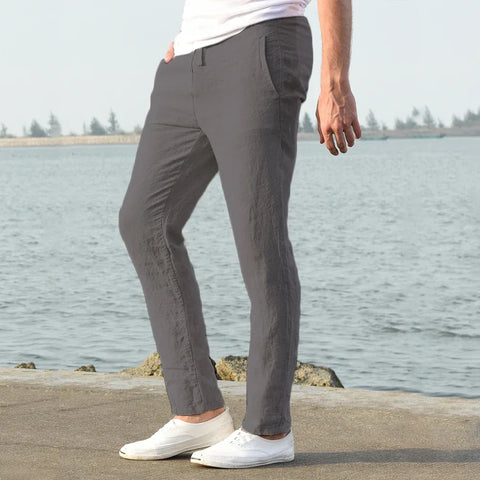 Men's Cotton Linen Pants Male Autumn New Breathable Solid Color Linen Trousers Fitness Streetwear S-3XL - Zen Fit Plus