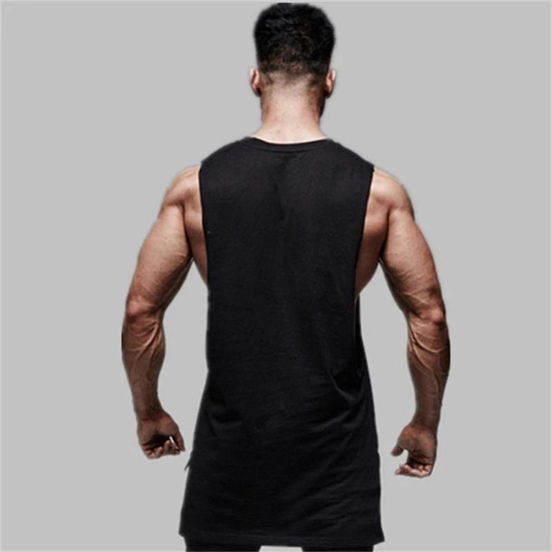 Mens Casual Gym Tank Top Summer Fitness Clothing Cotton Workout Sports Sleeveless Shirt Male Extend Long Singlet Hip Hop Vest Zen fit plus