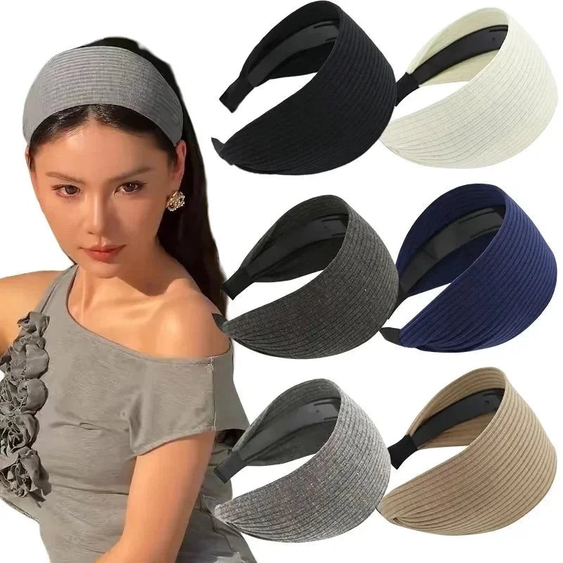 New Soft Wide Knitting Cotton Hairbands for Women Girls Korean Neutral Solid Turban with Teeth Head Band Headwear Accessories Zen Fit Plus