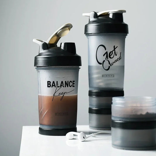 500ml Plastic Water Bottle Three Layer Protein Powder Shaker Large Capacity Stirring Cup Portable Exercise Shaker Spring Cups Zen fit plus