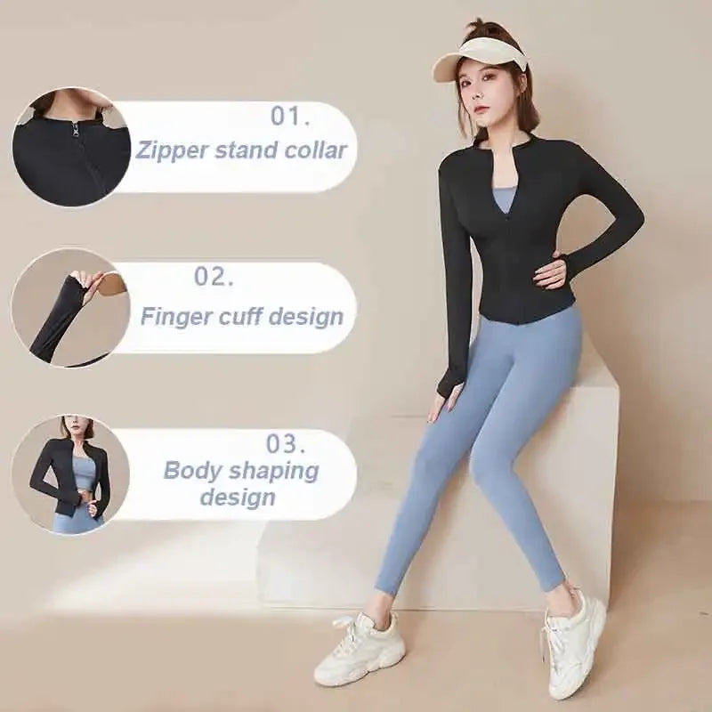 Women Sport Jackets Zipper Yoga Coat Clothes Quick Dry Fitness Jacket Running Hoodies Thumb Hole Sportwear Gym Workout Top - Zen Fit Plus