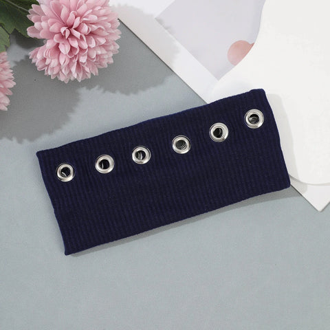 AWAYTR Punk Girl Fabric Hollow Elastic Headbands Metal Rock Personalized Hollow Eyelets Hair Band Casual Sports Grommet Headband Zen Fit Plus