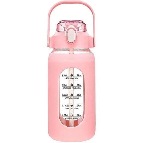 1000ML Glass Water Bottles With Straw, Glass Bottle With Silicone Sleeve And Time Marker, For Gym Camping Home Office Zen fit plus