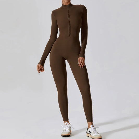 Yoga Boilersuit Long Sleeved Women's Sportswear Gym Zipper Jumpsuits Workout High-intensity Fitness One-piece Skin-tight Garment Zen fit plus