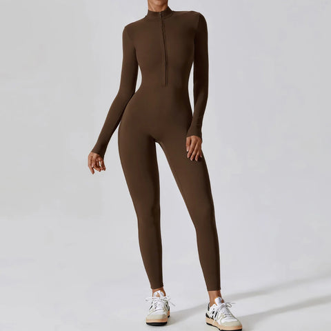 Yoga Boilersuit Long Sleeved Women's Sportswear Gym Zipper Jumpsuits Workout High-intensity Fitness One-piece Skin-tight Garment Zen fit plus