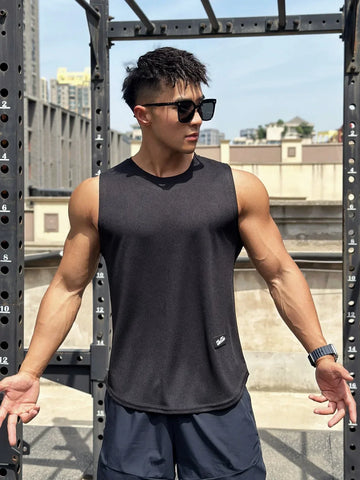 2025 Summer New Trend Men tank top Pullover Round Neck Mesh Bottom Shirt Sports Fitness Top Sleeveless Vest Quick Dry undershirt - Zen Fit Plus