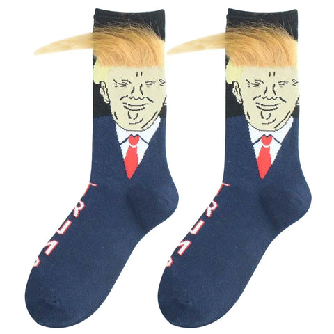 Socks Spoof Funny Donald Trump Socks With 3D Fake Hair Crew Socks Men Women Compression Socks Streetwear Hip Hop Sokken Homme Zen fit plus