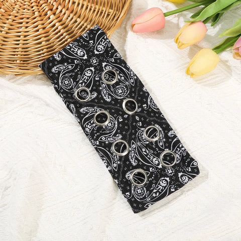 AWAYTR Punk Girl Fabric Hollow Elastic Headbands Metal Rock Personalized Hollow Eyelets Hair Band Casual Sports Grommet Headband Zen Fit Plus