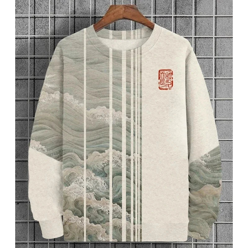 3D Printed Ukiyoe Men's Sweatshirt Autumn Oversized Hoodie Men's Long Sleeve T-shirt Tops Loose Casual Oversized Men's Clothing Zen Fit Plus