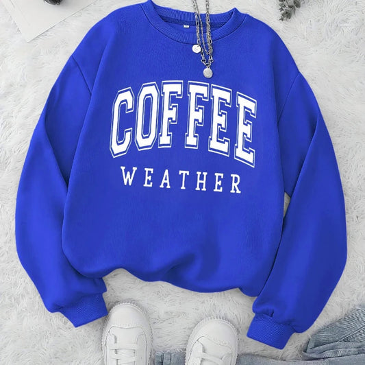 Autumn Warm Womans Sweatshirts Coffee Weather Letter Printed Hoodies Comfortable Crewneck Soft Pullover Casual Female Clothing Zen Fit Plus