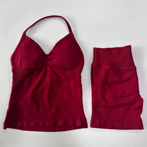 2Pcs Impact Gym Set Women Backless Tank Tops High Waist Scrunch Seamless Shorts Gym Suit Fitness Clothes Activewear Workout Sets Zen fit plus