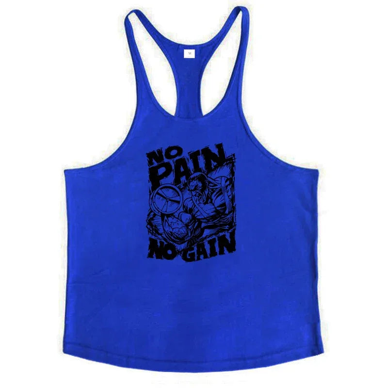 NO PAIN NO GAIN Print Gym Fitness T-Shirt Mens Bodybuilding Sport Sleeveless Vests Cotton Breathable Y-back Suspenders Tank Tops - Zen Fit Plus
