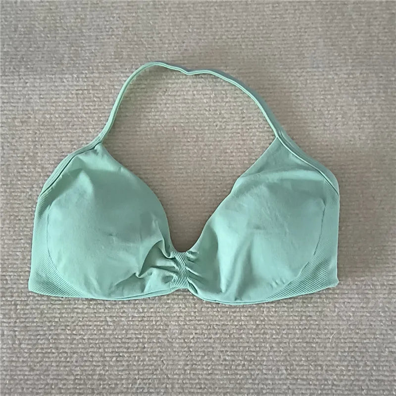 Fashion Strappy Bra Gym Top Girl Women High Support Thin Strap Halter Sports Seamless Bras Scrunch Workout Yoga Tank Bra Zen Fit Plus