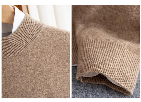 New Fashion Men's 100% Wool Pullover Half-high Collar Sweater Autumn Winter Warm Solid Color Knit Sweater Business Casual Top - Zen Fit Plus