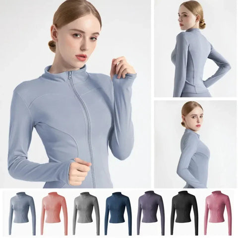 Women's Tracksuit Jacket Slim Fit Long Sleeved Fitness Coat Yoga Tops with Thumb Holes Gym Jacket Workout Sweatshirts 2024 S-3XL Zen fit plus
